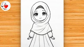 How to draw a little Muslim girl with Hijab||Drawing Easy|| Pencil Sketch easy for beginners
