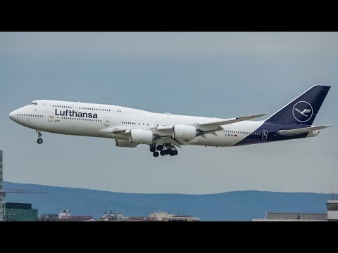 (4K) Lufthansa 747-8 NEW livery - Beautiful LOW PASS at Frankfurt intl airport!
