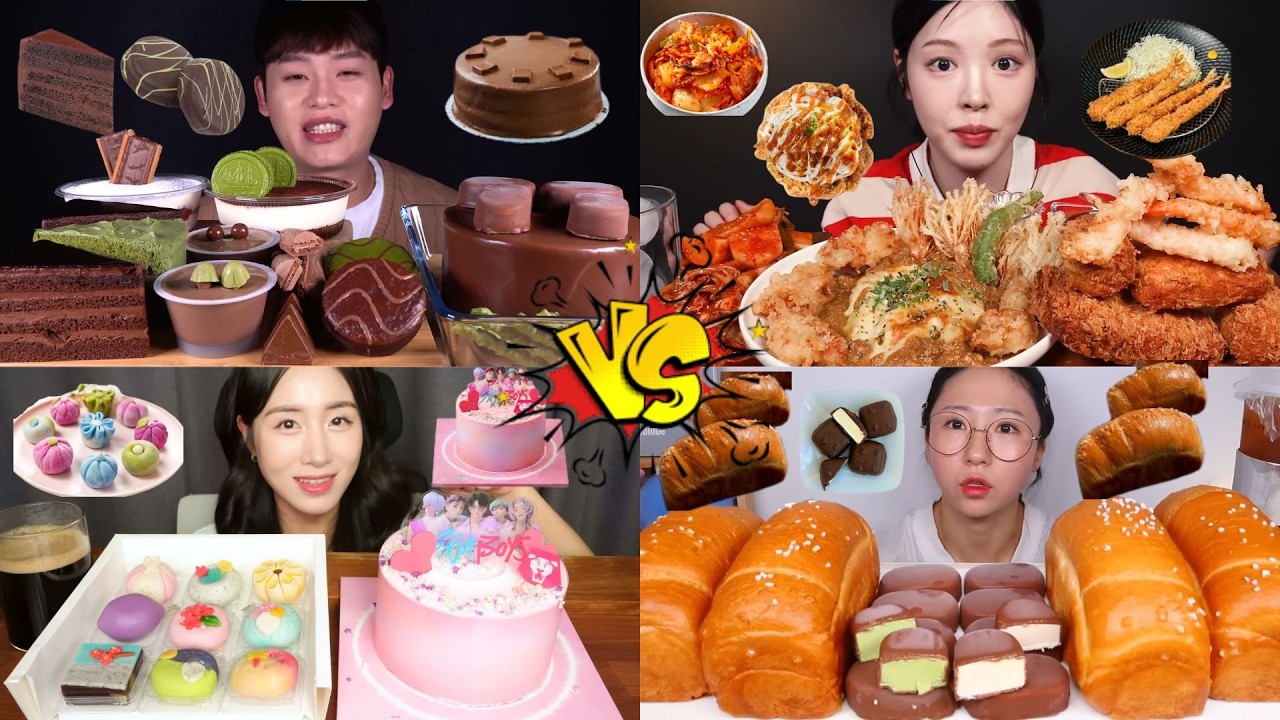 Chocolate Desserts VS Crispy Korean Food Mukbang 🍫🍤 Sweet vs Savory Eating Show