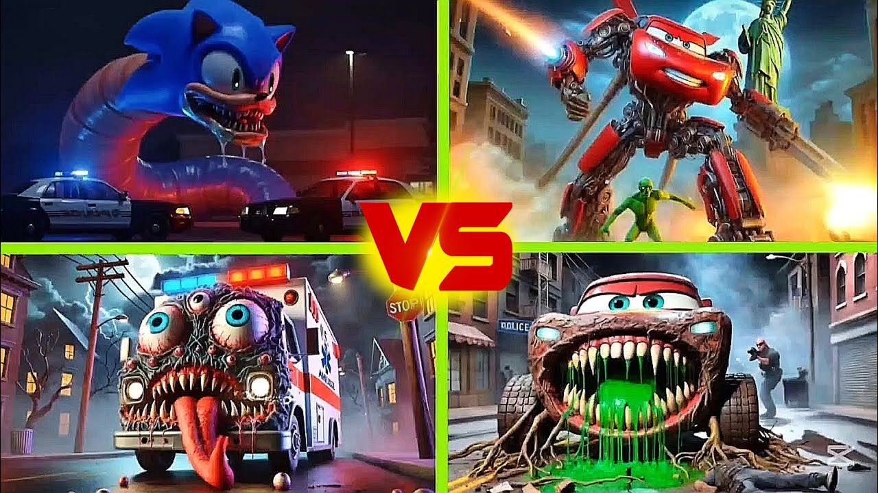 Sonic EXE 🆚 McQueen Transforms🆚 Ambulance Mutated 🆚McQueen Chainsaw Tiles Hop EDM Rush