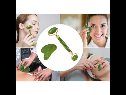 Rolo Pedra De Jade + Placa Gua Sha Massagem Facial