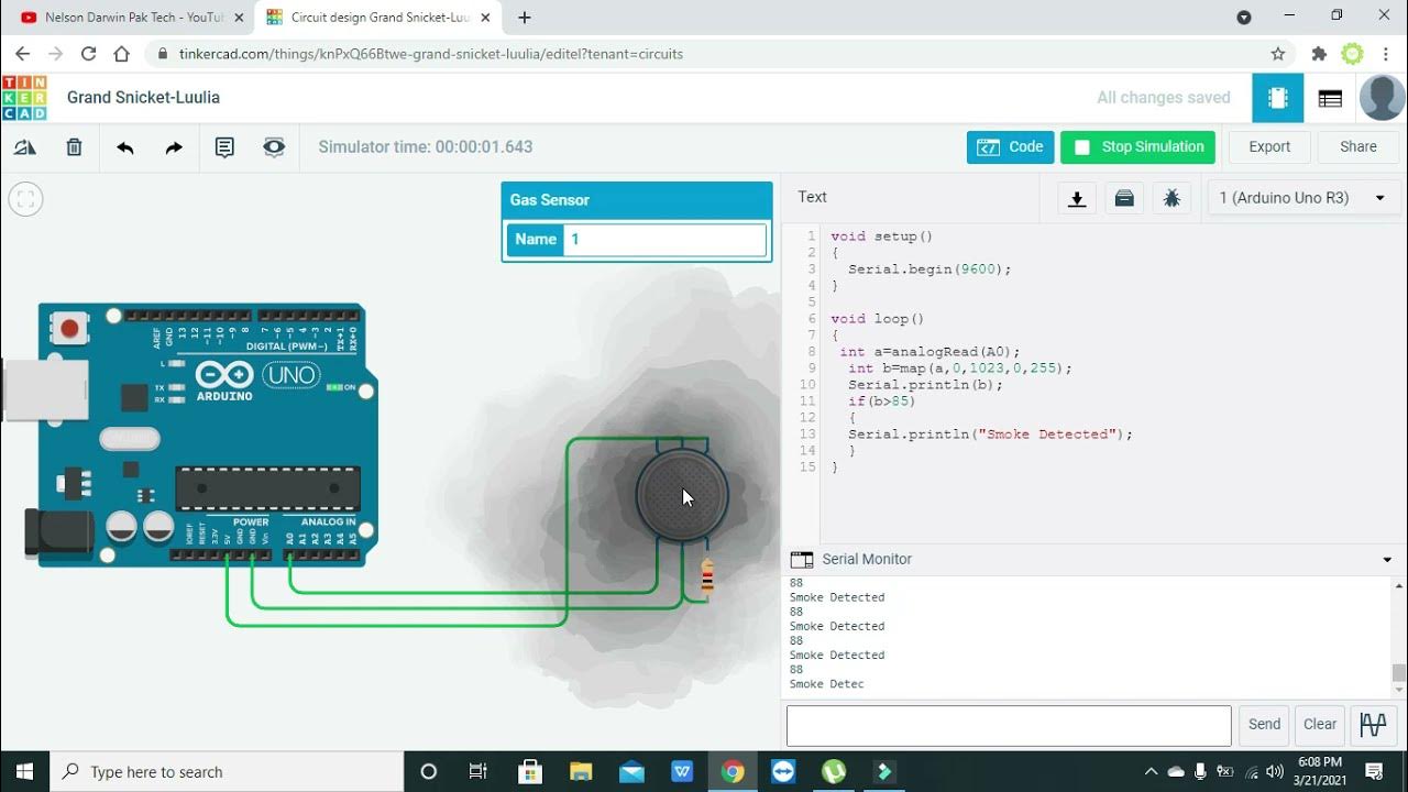 gas sensor detector with arduino UNO in tinkercad | simulation of gas ...