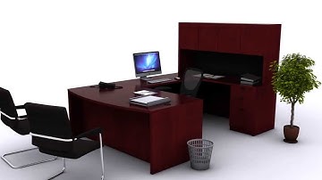 New Life Office - U-Shaped Bow Front Desk (Cherry)