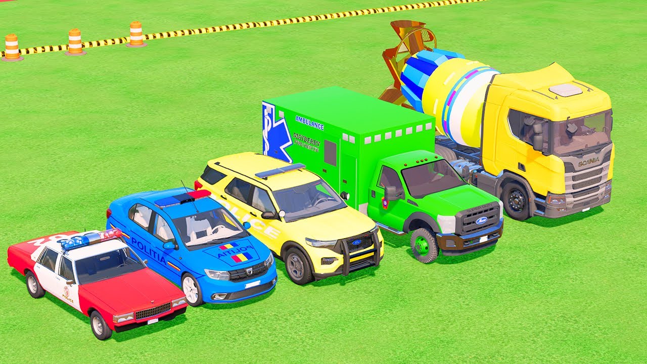 TRANSPORTING POLICE CARS, FIRE DEPARTMENT, AMBULANCE VEHICLES WITH MAN TRUCKS ! Farming Simulator 22