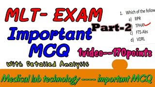 MLT mcq questions || Medical laboratory technician MCQ answers || Job & Entrance exam || PART-2