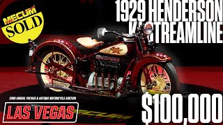 SOLD for $100,000 1929 Henderson KJ Streamline // Mecum Las Vegas Motorcycles 2024