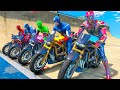 SUPERHERO Competition Challenge Spiderman, Hulk &amp; Goku Motorbike Jump over the Ocean #903