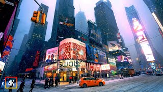 Snowfall in Time Square New York City | Walking in New York City in the First Winter Snow 2023