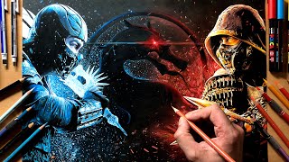 Drawing Sub-Zero vs Scorpion (Mortal Kombat 2021) - Timelapse | Artology