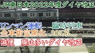 【2022年度ダイヤ改正】減便と廃止が多いJR東日本2022年度ダイヤ改正