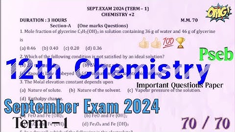 12th Chemistry Pseb Term 1 September Exam 2024