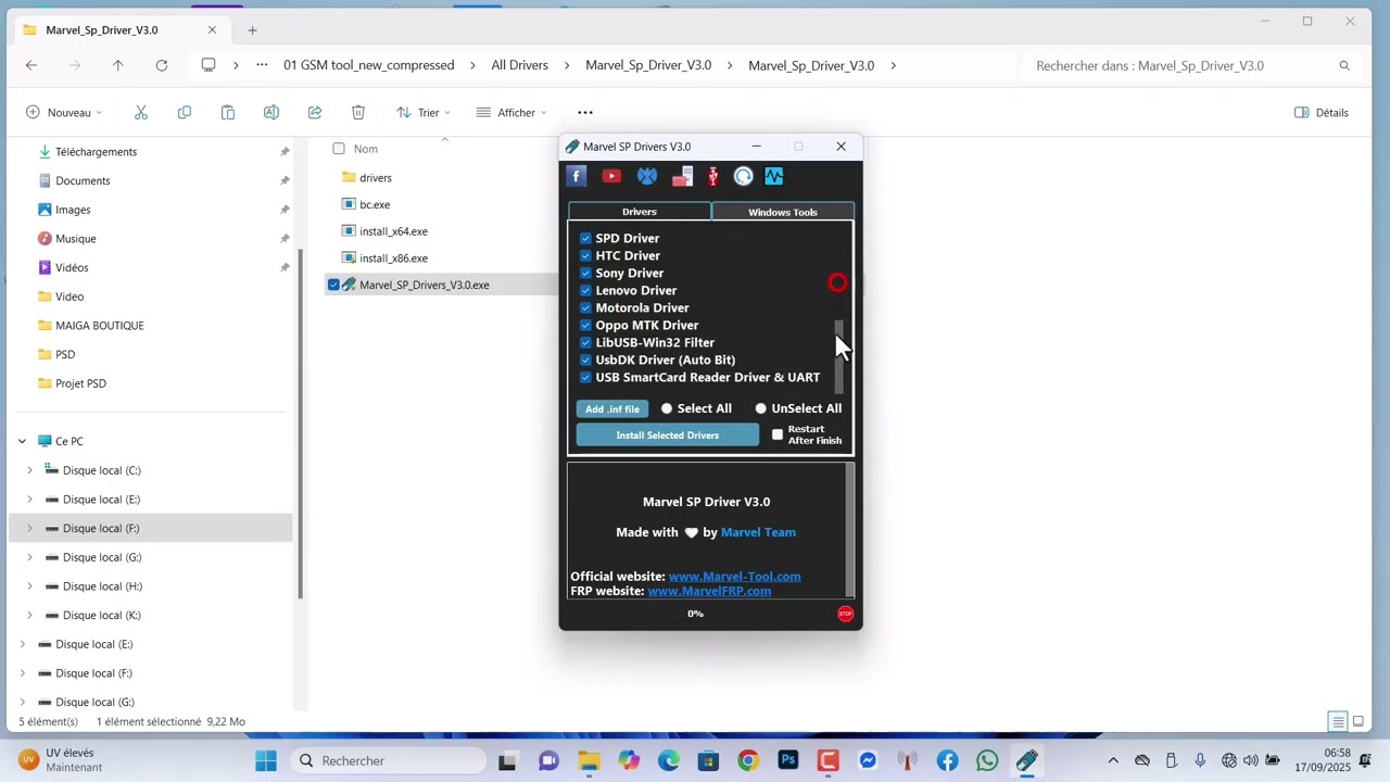 installation des pilotes malvel sp driver 3 0