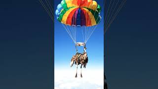 Ostrich skydive 🦃🪂 #ostrich #skydiving #airplane #parachute #aiclips #clipclop