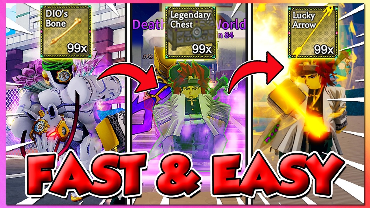 Как быстро получить стрелы удачливого стенда, легендарный сундук и кость Дио в игре Bizarre Linea...