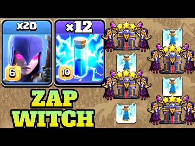 Witch Attack With Zap Spell!! 20 Witch + 12 Zap Spell - Best Th15 Attack Strategy - Clash of Clans class=