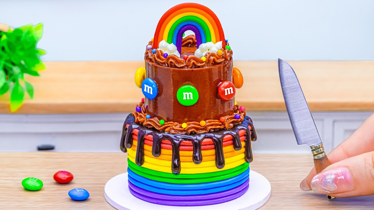 Mini Rainbow Cake Recipe With Chocolate 🌈 Miniature Cake Decorating and ...