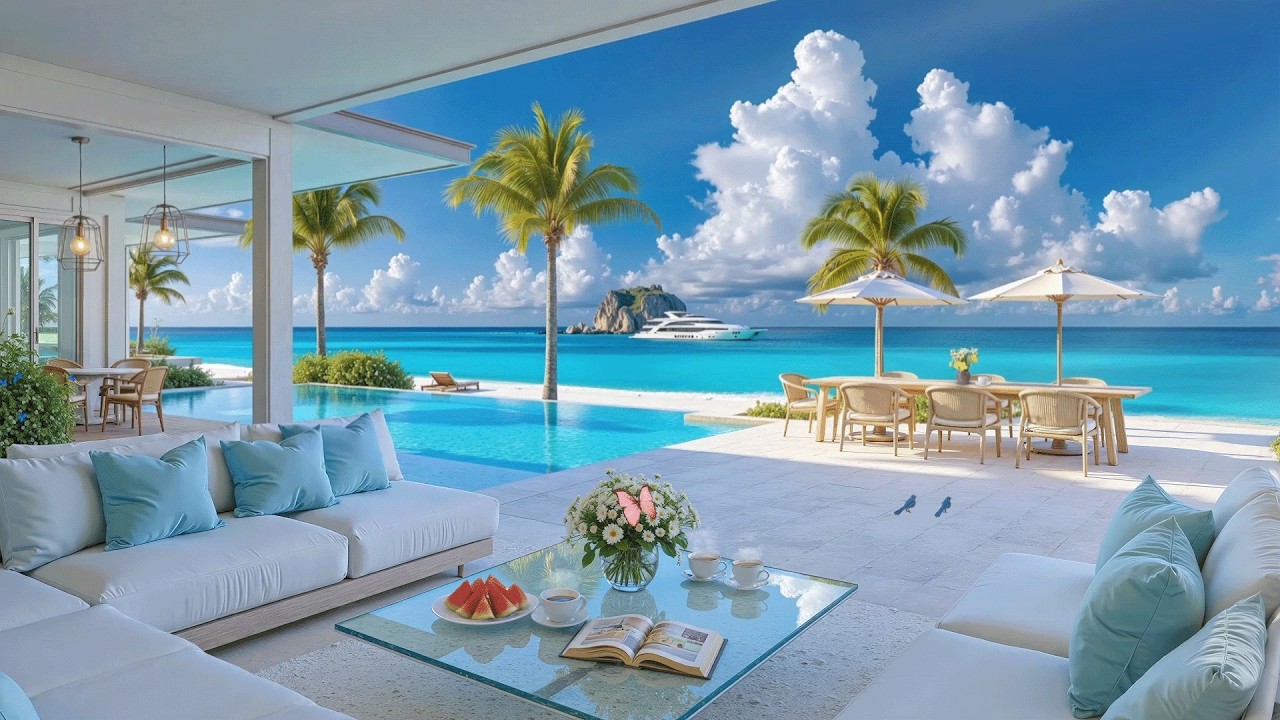 Morning Jazz at a Tropical Beach Villa ☀️ Relaxing Bossa Nova & Ocean Sounds for Good Mood