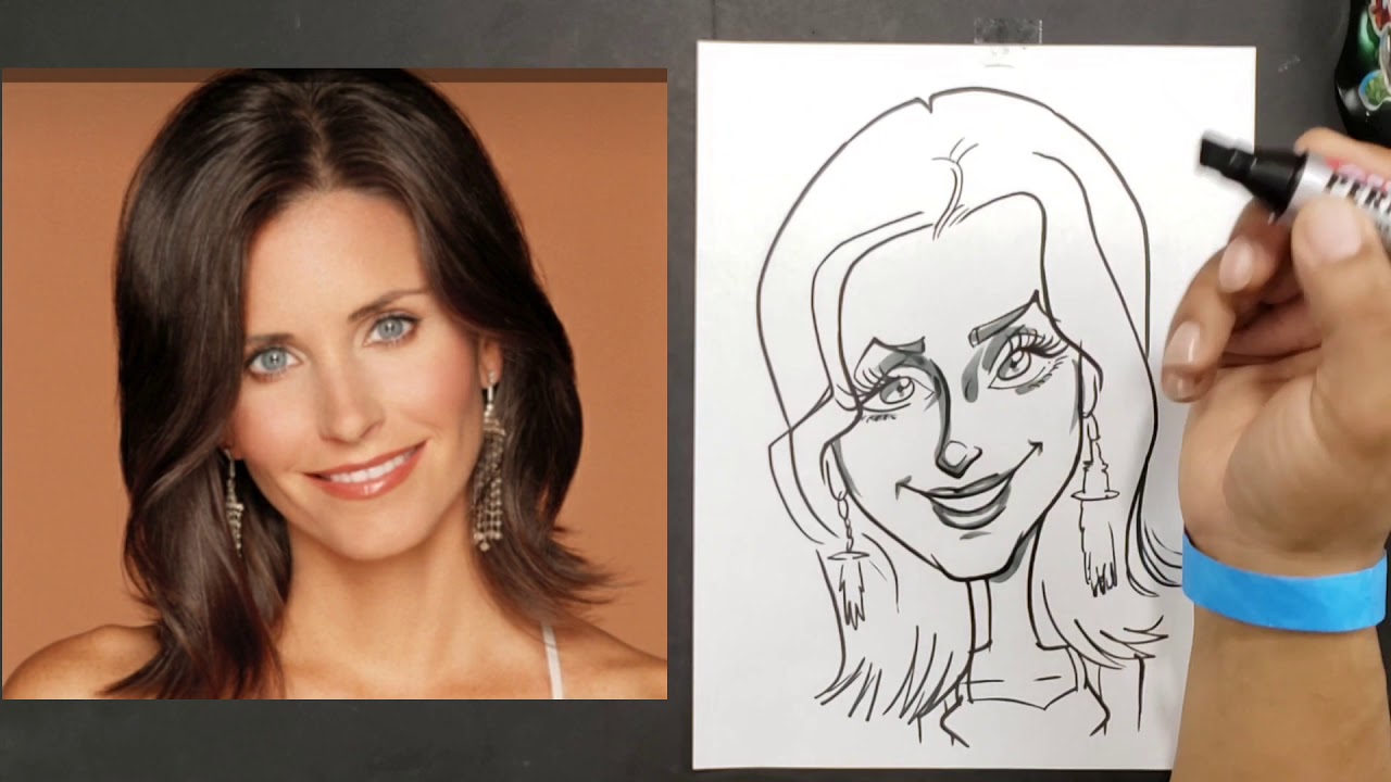 How to draw a Caricature of Monica from "Friends" - YouTube