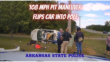 Arkansas State Police pursuit ends in 108 mph PIT Maneuver - Car flips into telephone pole #chase
