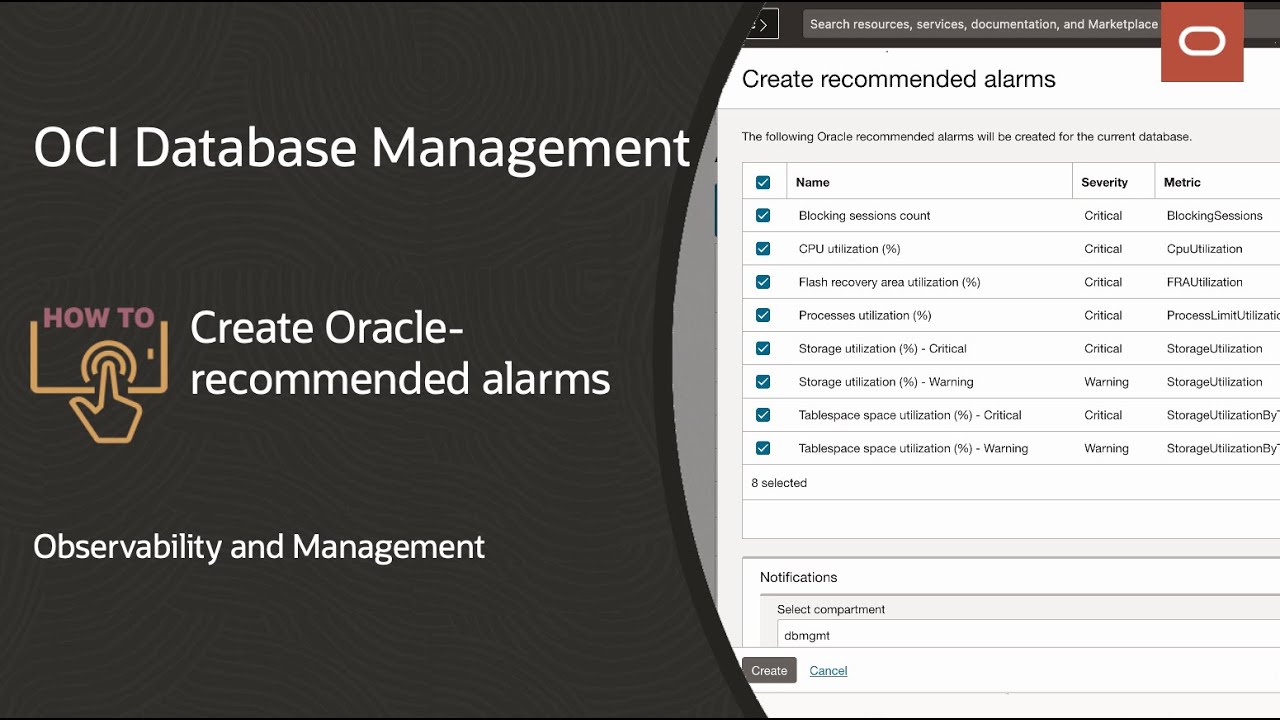 OCI Database Management: How to create Oracle-recommended alarms - YouTube