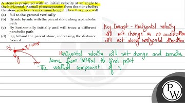 A stone is projected with an initial velocity at an angle to the ho...