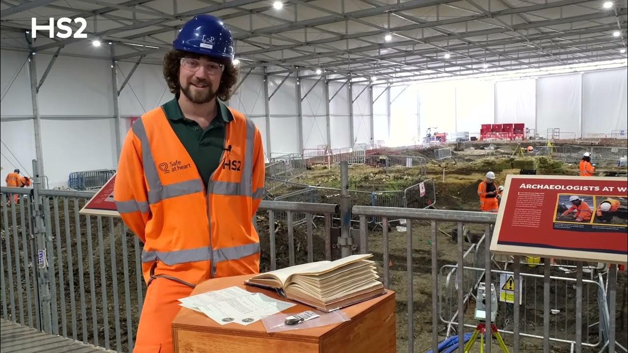 HS2 archaeologists uncover local archaeologist during the excavation of St Mary's Church - ~