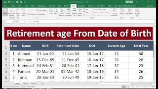 how to calculate retirement date in Excel