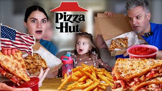 Brits Try PIZZA HUT for the first time! *Pizza Hut Melts Review*