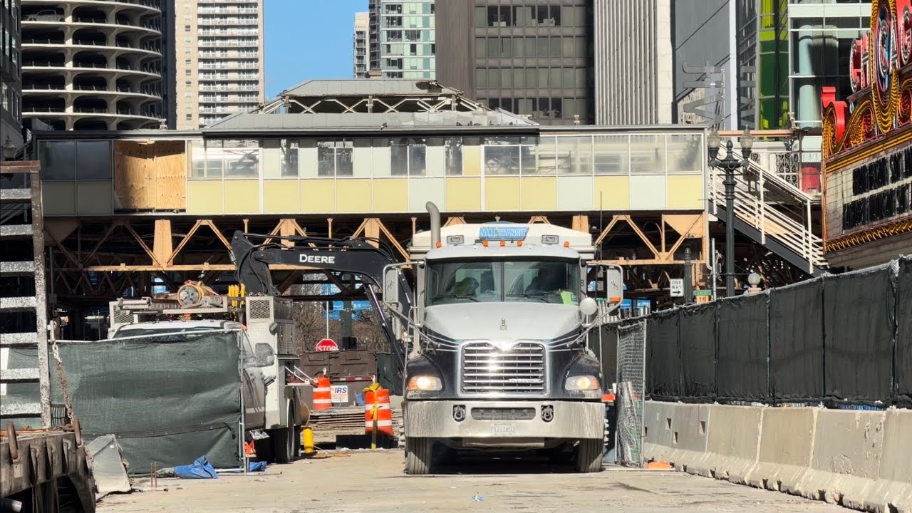Construction Scenes At Chicago State & Lake L Station Reconstruction & State Street Repairs