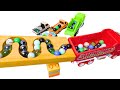 Marble Run Race ☆ BABA Slope &amp; Retro Makita Bus, Truck, Police, Excavator, Garbage Truck, Ambulances