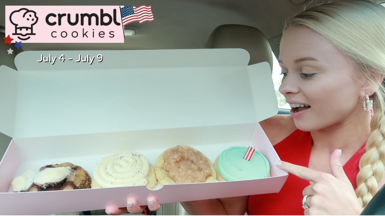 Trying CRUMBL COOKIE Flavors this week  Patriotic, S'mores Brownie, Apple  Pie, Blue Raspberry ICEE 