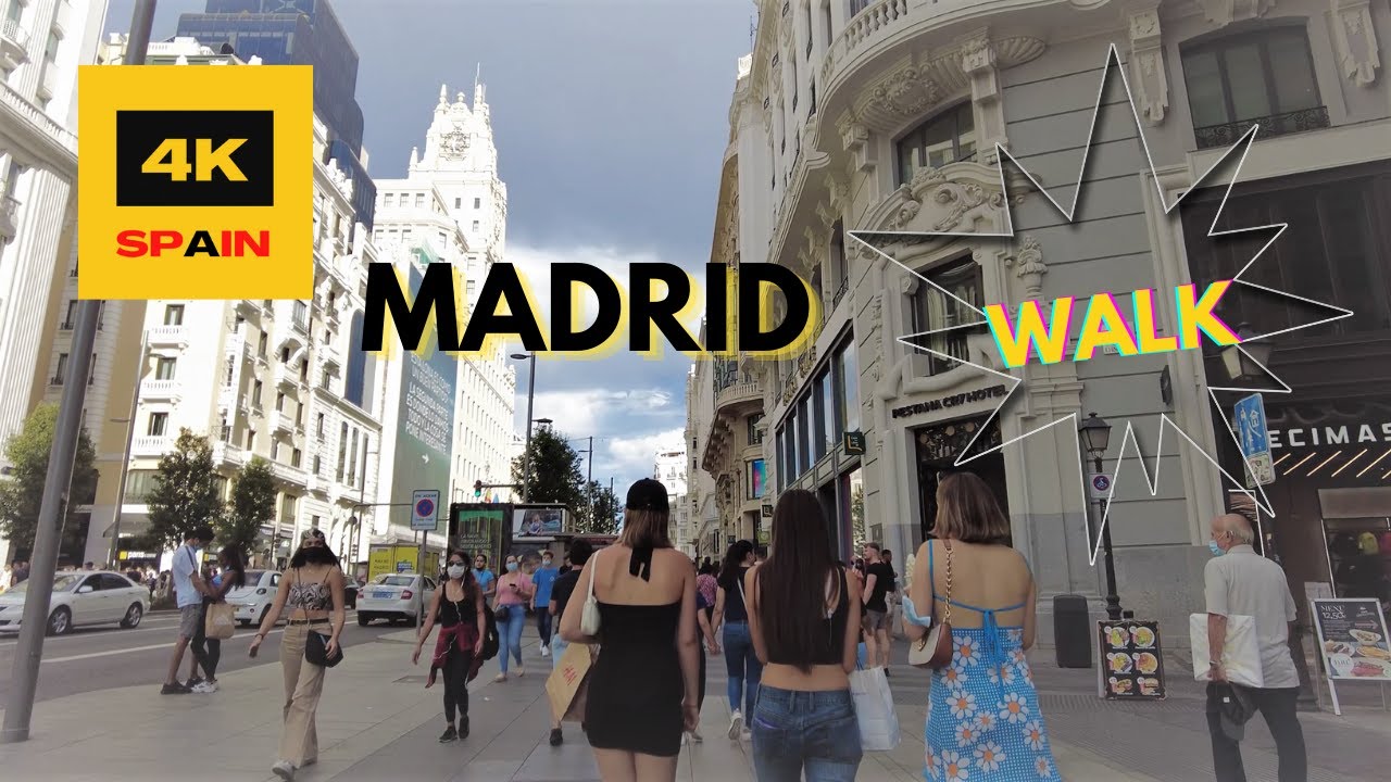 [4k]4к Испания. мадридская прогулка.путешествия,улица Гран Виа,Туризм в Мадриде,испания путешествия,