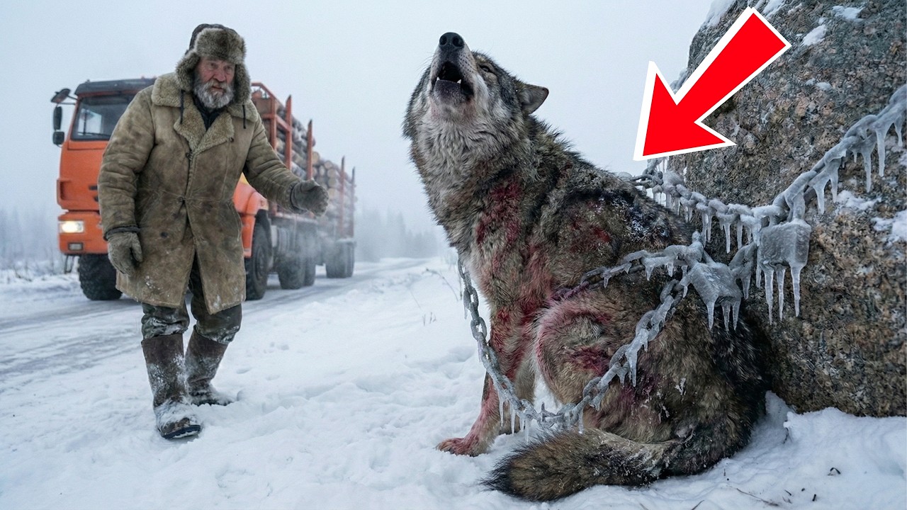 Старый дальнобойщик заметил ПРИКОВАННУЮ волчицу на морозе... то, что он сделал дальше, поражает...