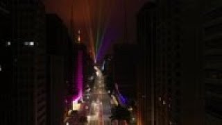 Laser rainbow projected over Sao Paulo to mark Pride