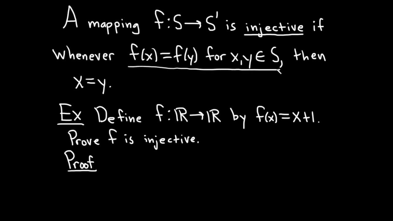 Definition of an injective function and sample proof youtube