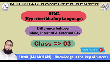 HTML Tutorial in Urdu | Difference between Inline, Internal & External CSS | Class 03