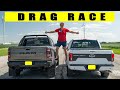 2021 Ram 1500 TRX vs Ford F 150 Roush, one disappears. Drag and Roll Race.