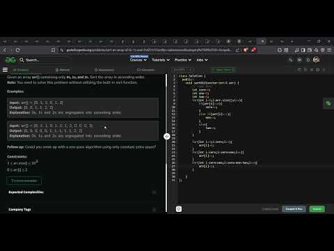 Sort 0s, 1s and 2s | GeeksforGeeks GFG Solution in C++ | DSA Arrays