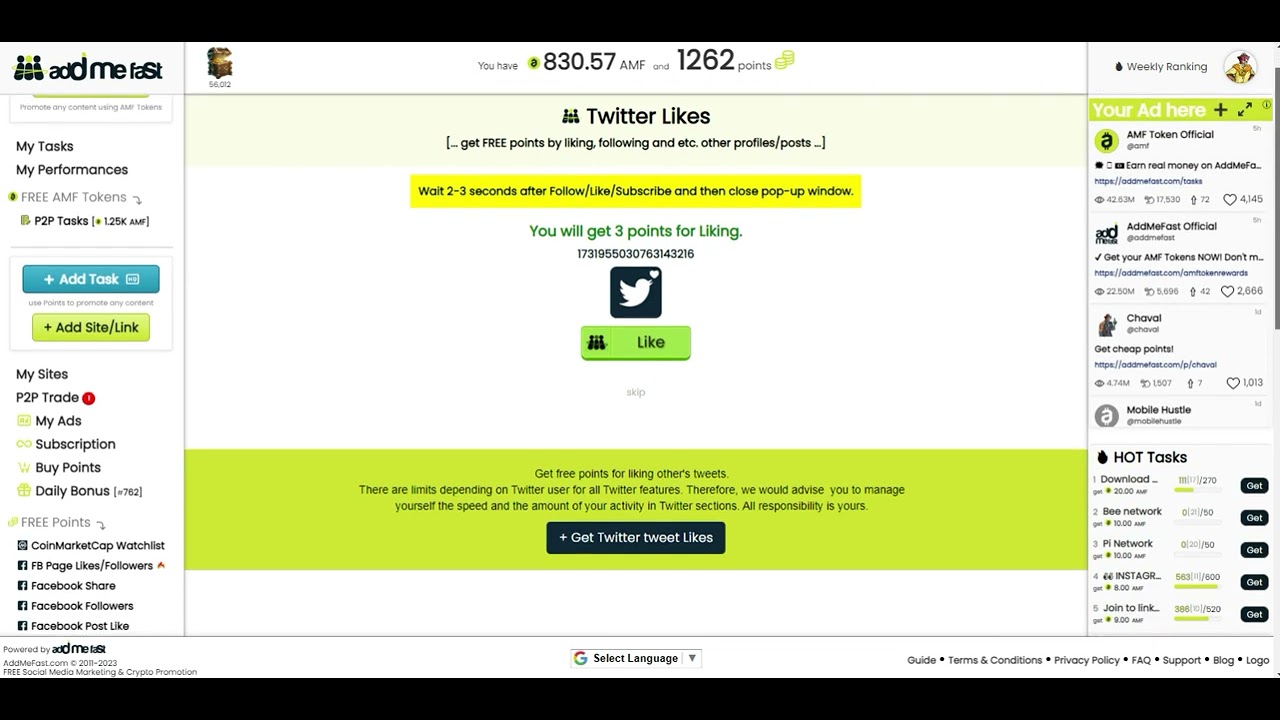 free twitter likes addmefast