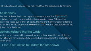 Resolving the Javascript Dropdown List Issue: Adding Options from Firebase Data