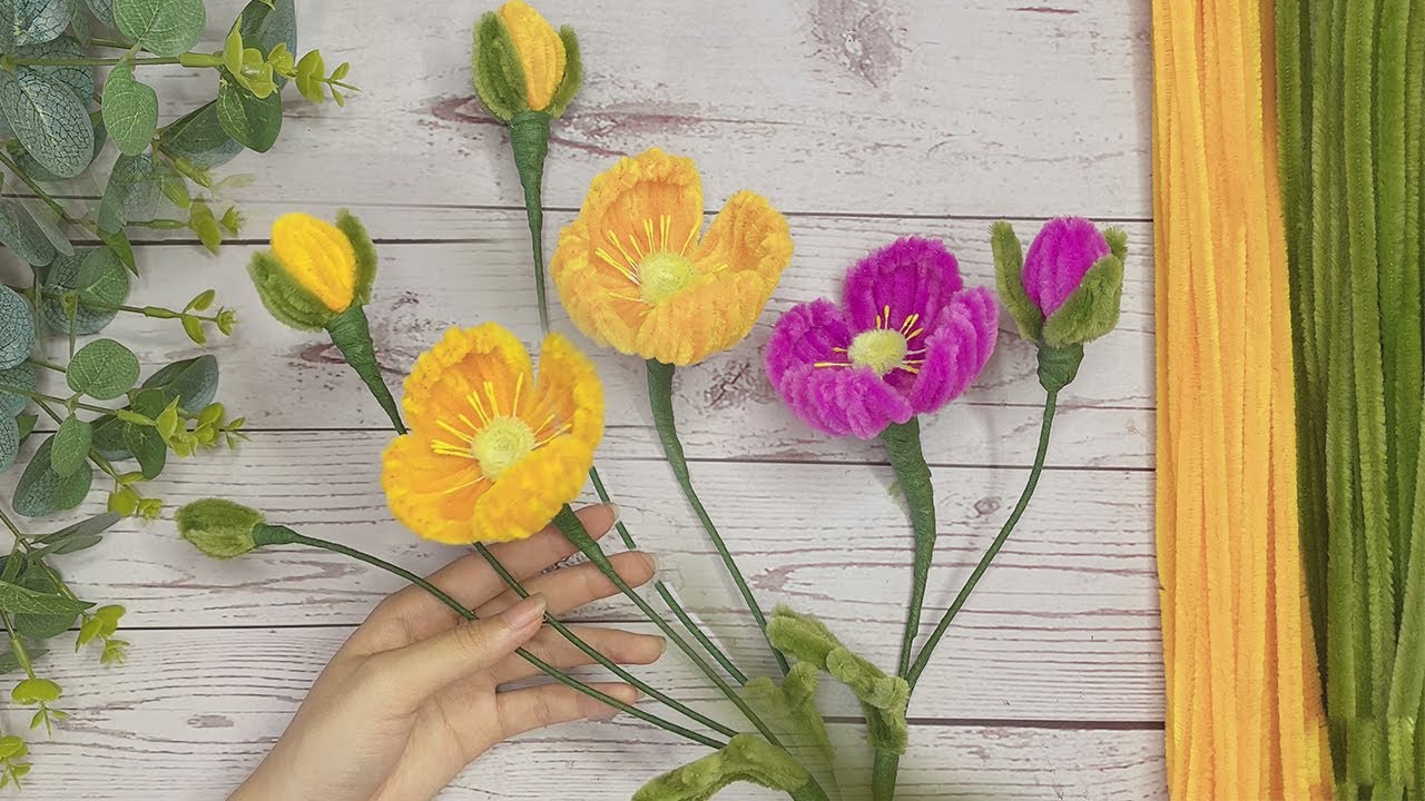 How to Make Beautiful Poppy Flower with Pipe Cleaner Easy Pipe