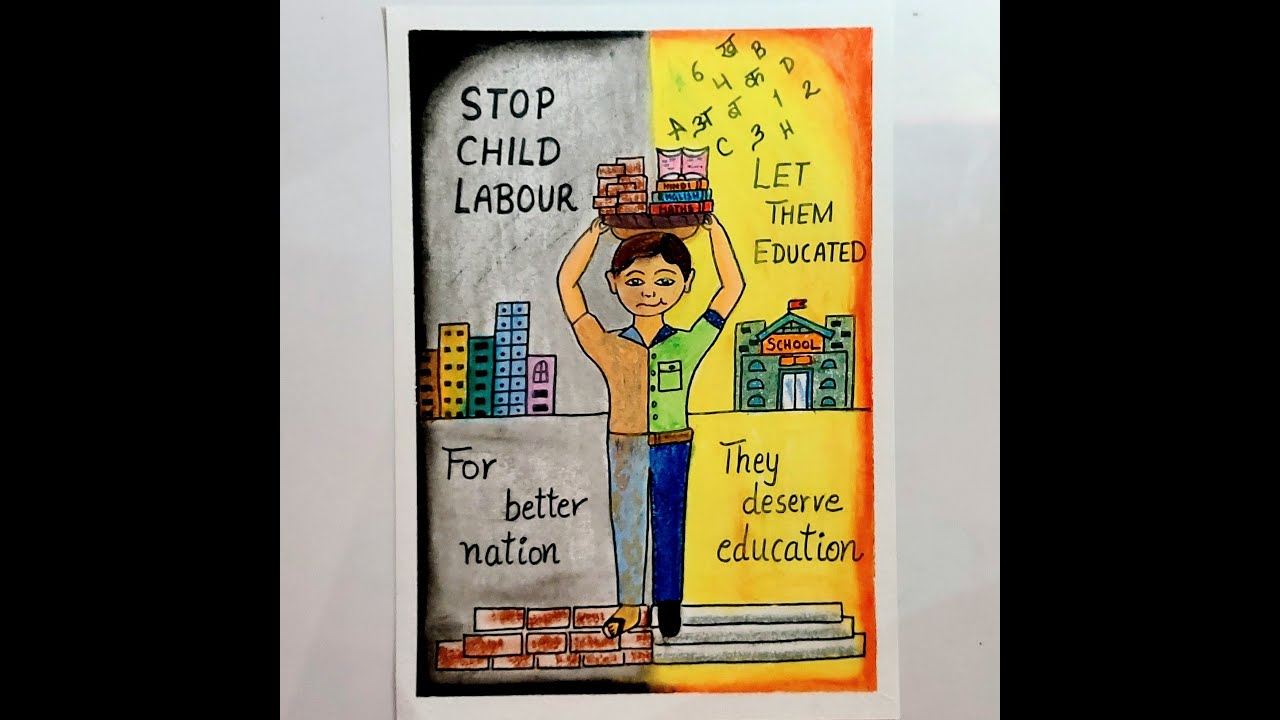 Stop Child Labour Poster Drawing/ World Day Against Child Labour Drawing/  labour Day Drawing Easy - YouTube