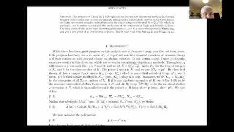 Prof. John Coates | Classical Iwasawa Theory And Infinite Descent On A Family Of Abelian...