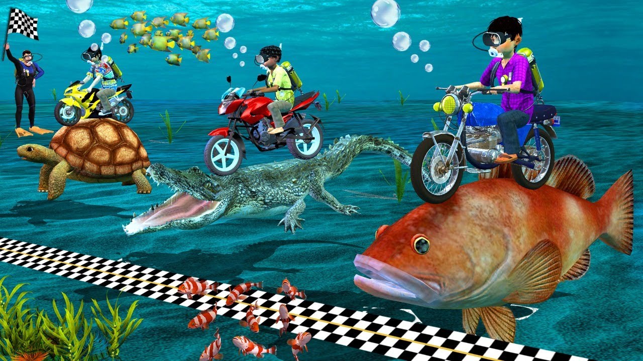 पानी के नीचे बाइक दौड़ Under Water Bike Race Comedy Video Hindi Kahaniya Moral Stories Comedy Video