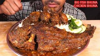 Giant big katla fish masala and chicken kosha huge rice eating show Big bite mukbang