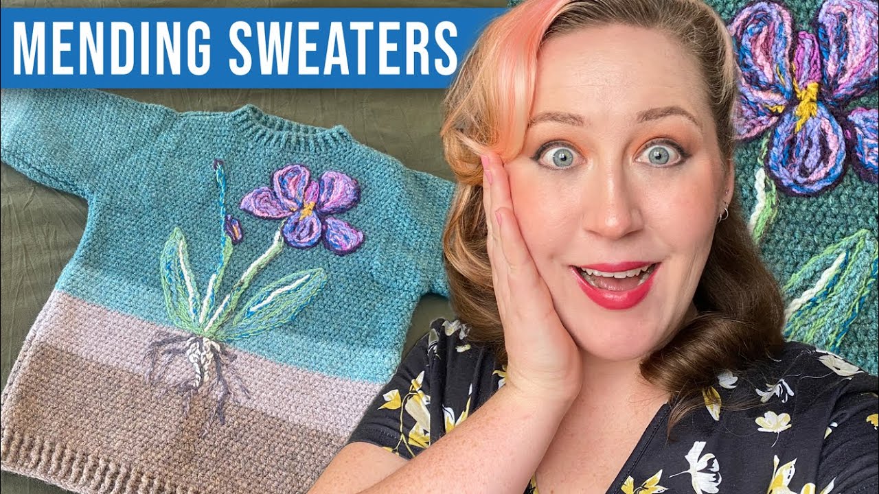 mending a crochet sweater (moth damage, wear and tear, wash damage