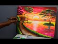 Beautiful pink sunset nature drawing painting  painting for beginners