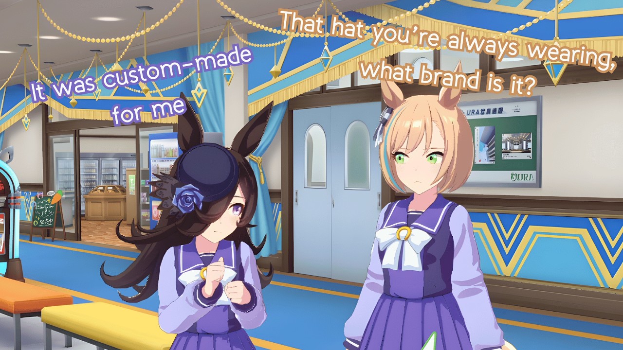 Little Cocon is curious about Rice Shower's hat (EN Translation) Uma Musume Lobby Conversation
