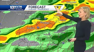 Impact Day: A few strong to severe storms possible in Central Alabama late Wednesday into Thursday