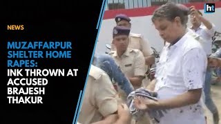 A woman hurled ink at muzaffarpur shelter home rape accused brajesh
thakur outside the court on wednesday. according to order, thakur,
mu...